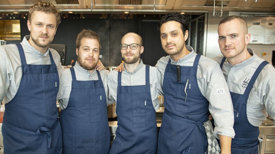 Chef Joris Bijdendijk, left, with members of the Blue by KLM restaurant team.