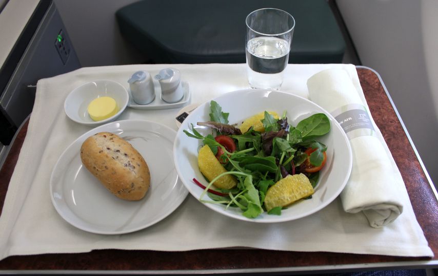 Korean Air Airbus A330-300 business class dining: salad