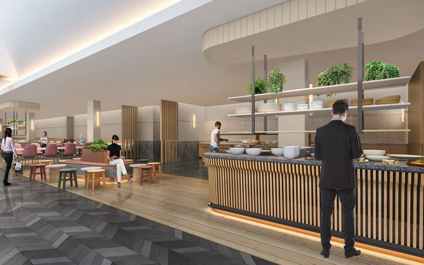 The buffet area of the new Qantas Club at Melbourne Airport