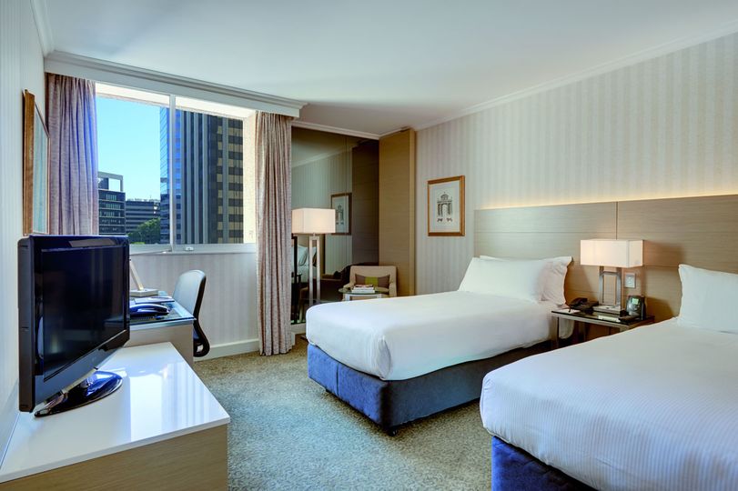 A newly-refreshed Twin Guestroom at the Parmelia Hilton Perth hotel
