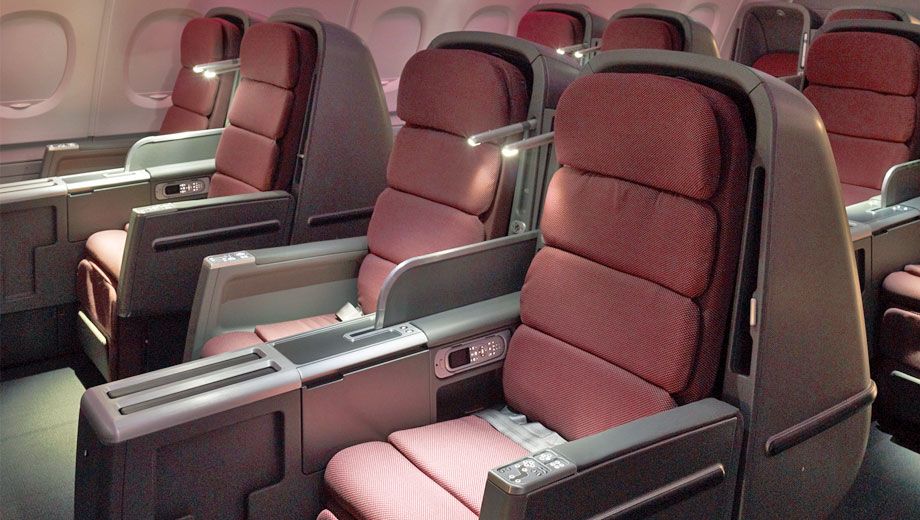 On the upper deck, it's business class at front on Qantas' A380s