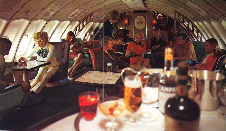 The buzzing Captain Cook lounge aboard Qantas' original Boeing 747s.