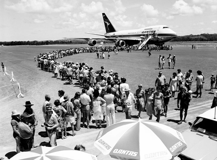 The new Qantas Boeing 747SP welcomes visitors on an open day at Gold Coast Airport.