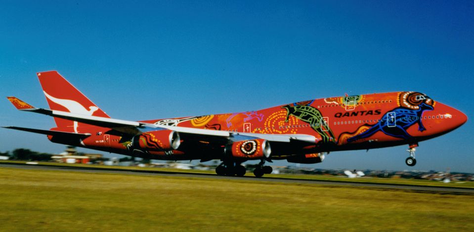 Wunala Dreaming as seen in its original form on a Boeing 747-400. It later flew again on a Boeing 747-400ER from 2003 to 2012.