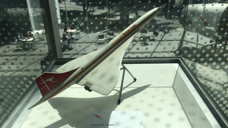 A model of the Qantas Concorde on display at Qantas' Sydney headquarters.