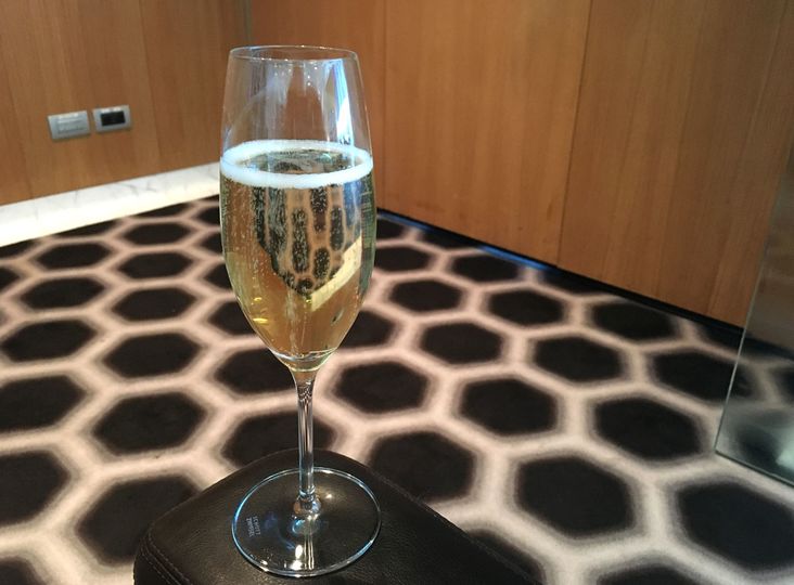 Champagne at the Qantas first class lounge, Melbourne