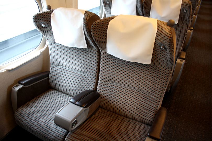 Seating in the 'Green Cars', the first class of the Shinkansen