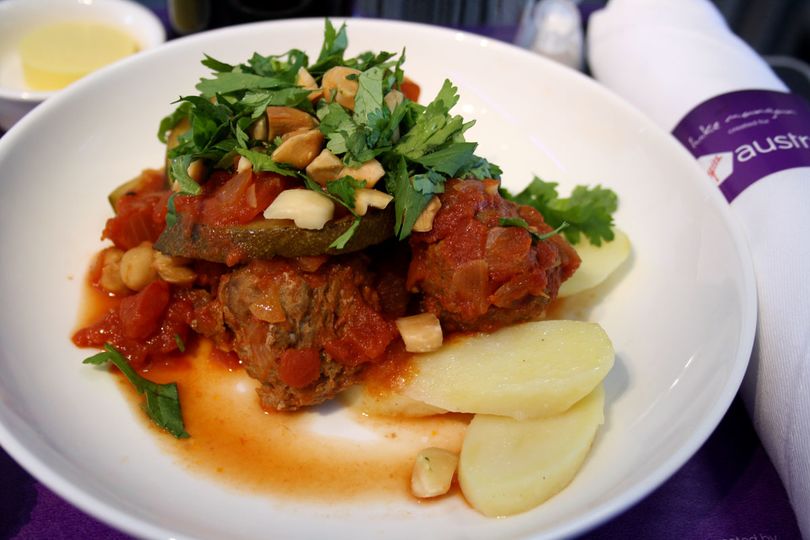 One of Mangan's Virgin Australia business class dishes: lamb meatballs
