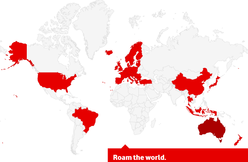 Countries appearing in red currently support Vodafone’s $5 roaming.