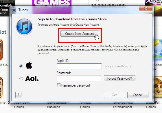 On the login screen that pops up, select "create account"