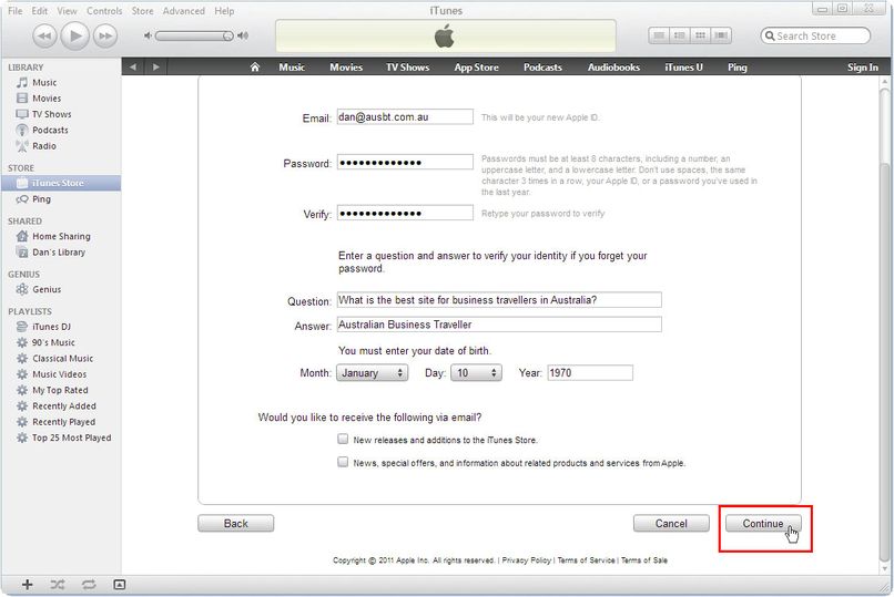 Click the continue button.