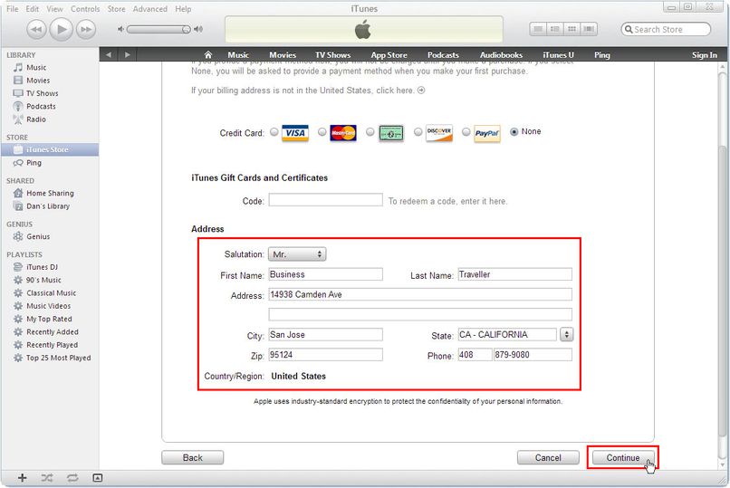 Plug the address into the iTunes signup form.