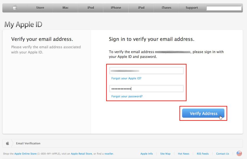 Once you click the link, you have to sign in at Apple's website with your new account username/password.