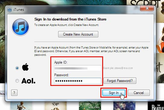 Back in iTunes, click the "sign in" button at the top right hand corner, and log in with your new account details.